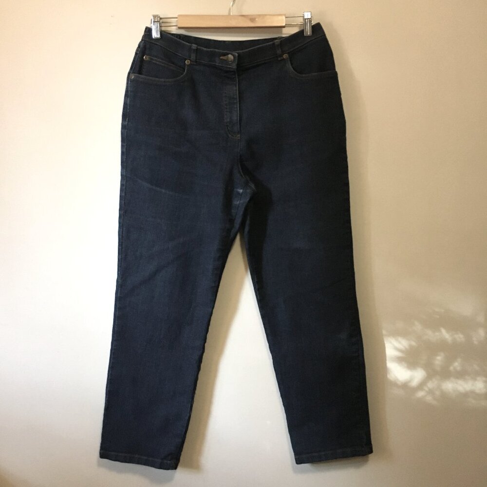 Vintage Allison Daley Mom Jeans 12P Petite Dark Blue Stretchy Elastic Waist